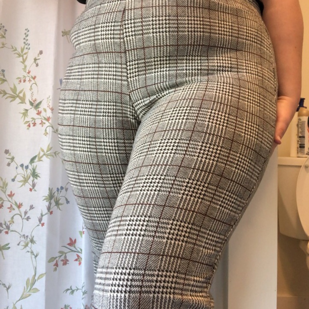 elastic waist checkered dress pants
